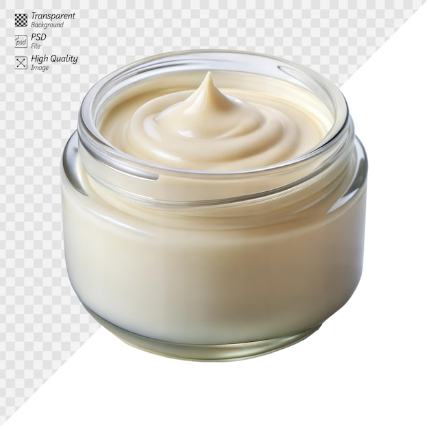 PSD smooth cosmetic cream in a transparent glass jar isolated