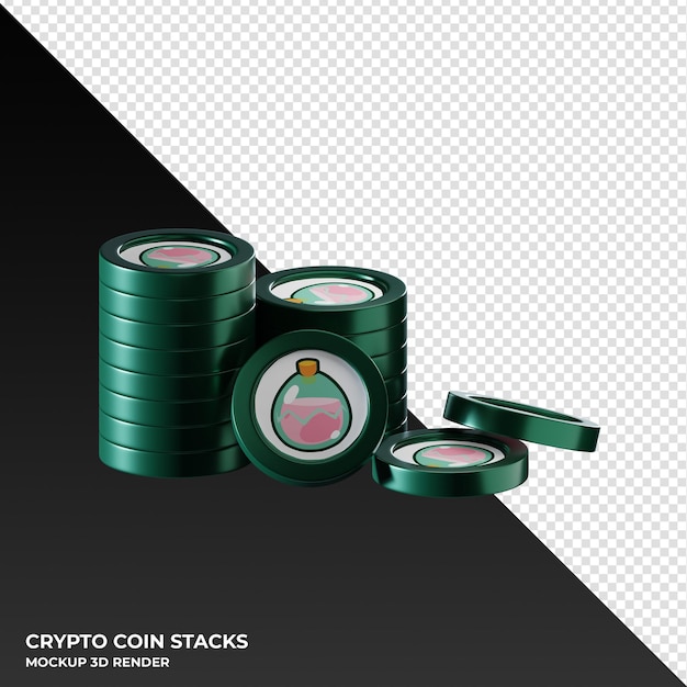 Smooth love potion slp coin stacks cryptocurrency 3d render illustration