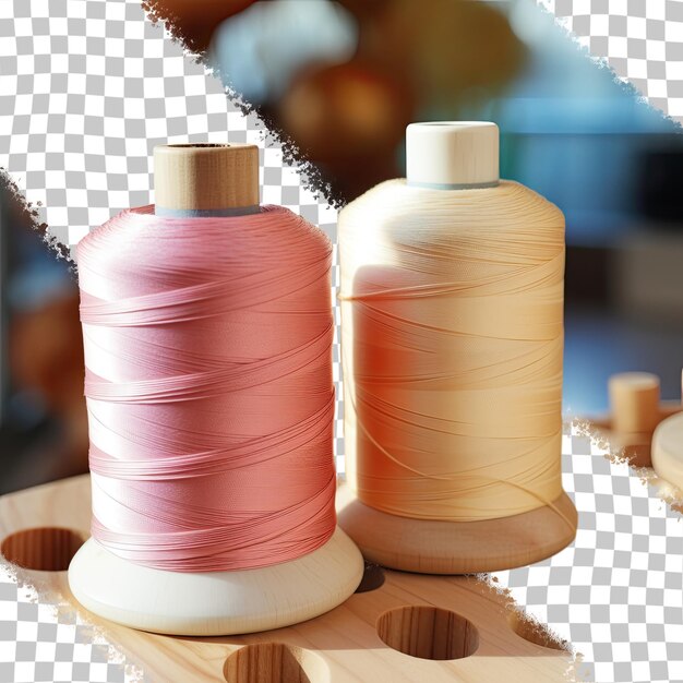 PSD smooth winding of two thread spools in closeup transparent background