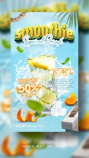 PSD smoothie healthy summer fresh drink special new menu promo social media post stories banner template