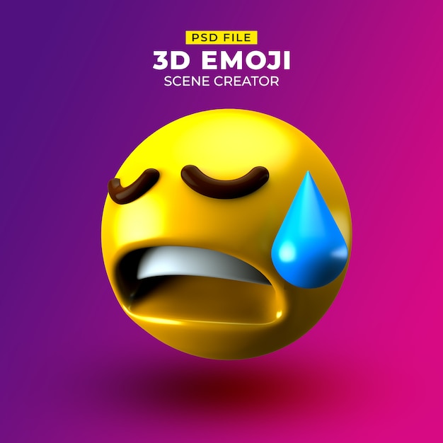 Smutny emoji 3D z twarzą rozczarowaną, ale z ulgą