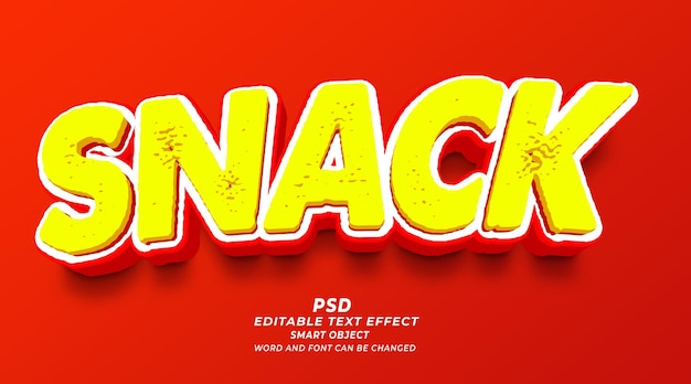 Snack 3d editable text effect PSD photoshop template with cute background