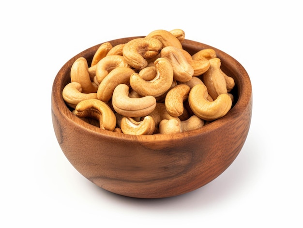 Snack bowl of roasted cashew nuts isolated against a transparent background