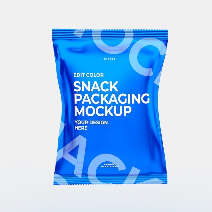 PSD snack packaging mockup over white color