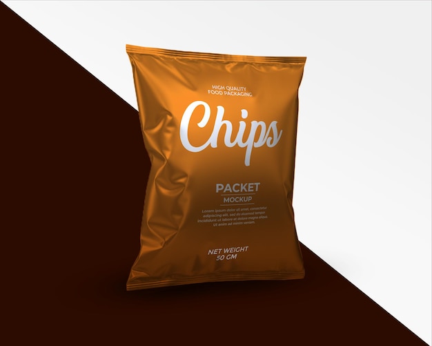 snack pouch plastic bag mockup glossy foil food packet mockup chips bag mockup