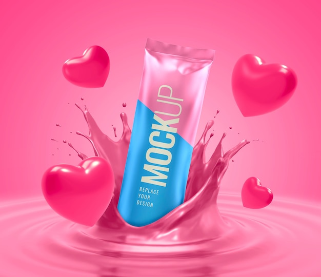 Snack valentine splash advertising mockup