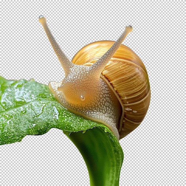 snail on a green leaf