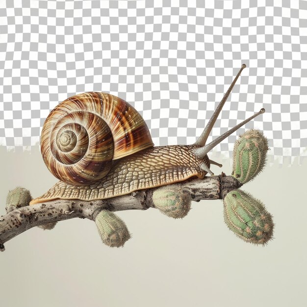 PSD a snail is on a branch with a white background