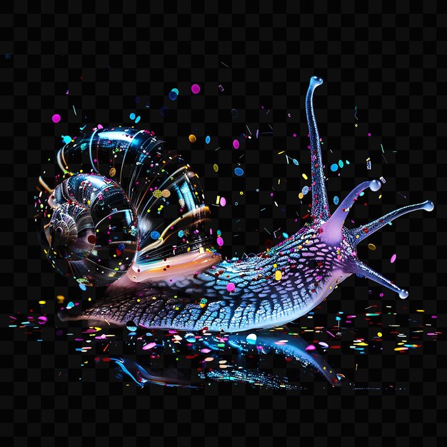 PSD a snail is on a reflective surface with the word quot confetti quot on it