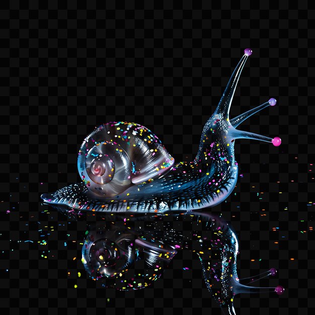 PSD a snail with a shell on its head is reflected in a reflective surface