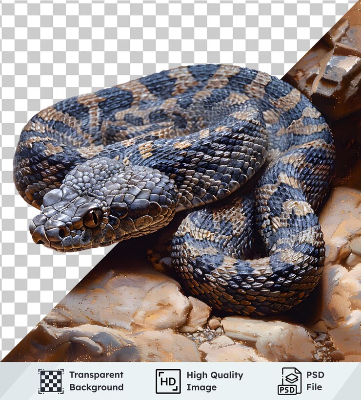 PSD snake coiled on rocks premium transparent background reptile