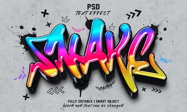 PSD snake text graffiti style editable text effect