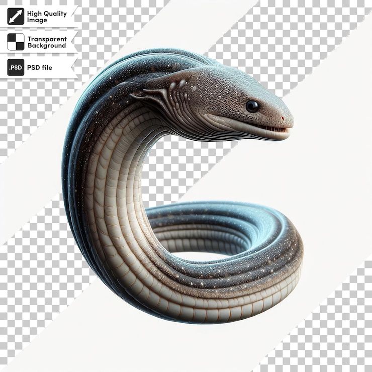 PSD a snake with a blue tail is shown on a white background