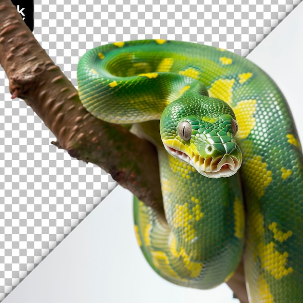 A snake with a green head and a black background