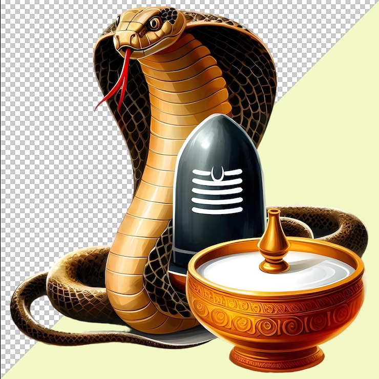 PSD a snake with a snake next to it and a bottle of gold