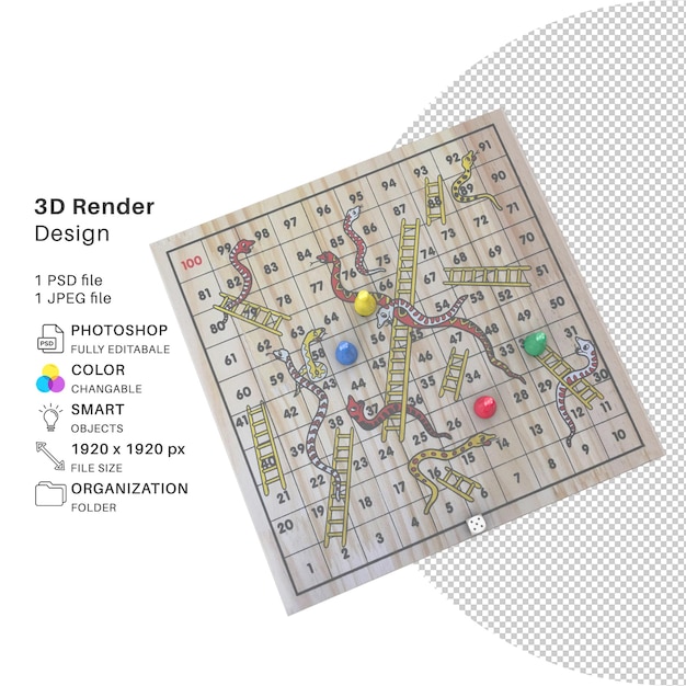 PSD Игра «змеи и лестницы» 3d-моделирование psd-файла реалистичная игра «змеи и лестницы»