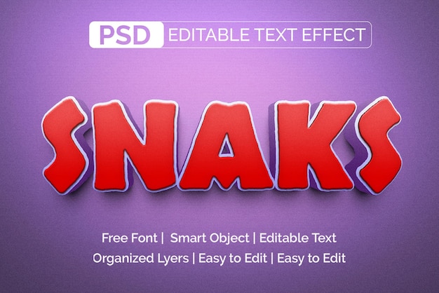 PSD snaks 3d 텍스트 효과 레이어 스타일 psd 파일