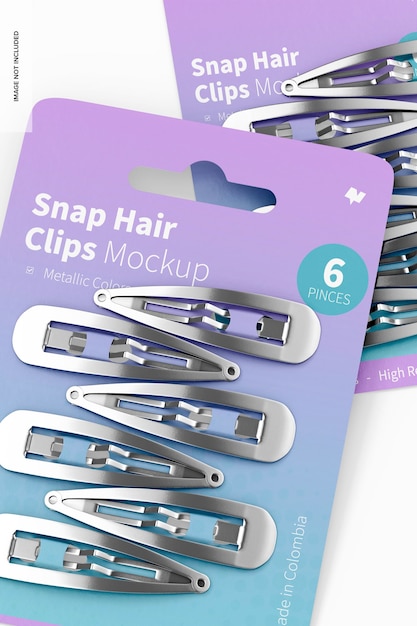 Snap hair clips blister mockup, close up