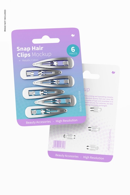 snap hair clips blister mockup, floating