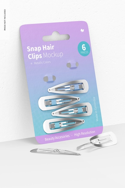snap hair clips blister mockup, leaned
