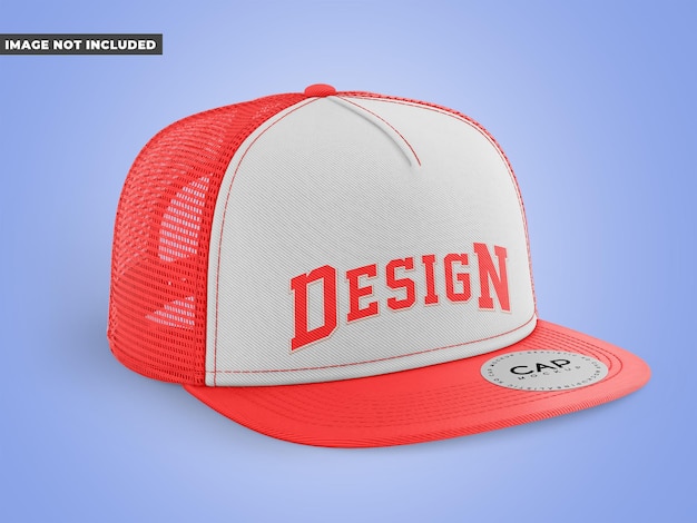 PSD snapback trucker hat with sticker mockup