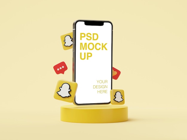 Snapchat logo social media post on mobile phone mockup with 3d icons