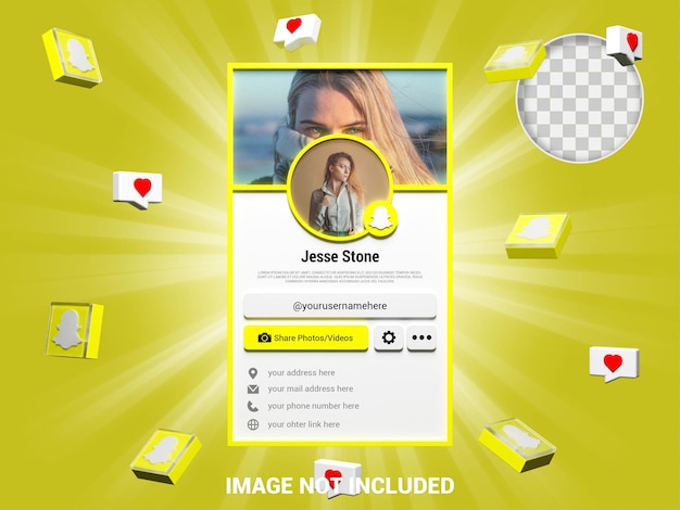 Snapchat ソーシャル メディア プロファイルのモックアップ