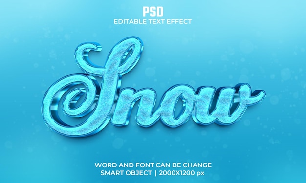 Sneeuw 3d bewerkbaar teksteffect premium psd met achtergrond