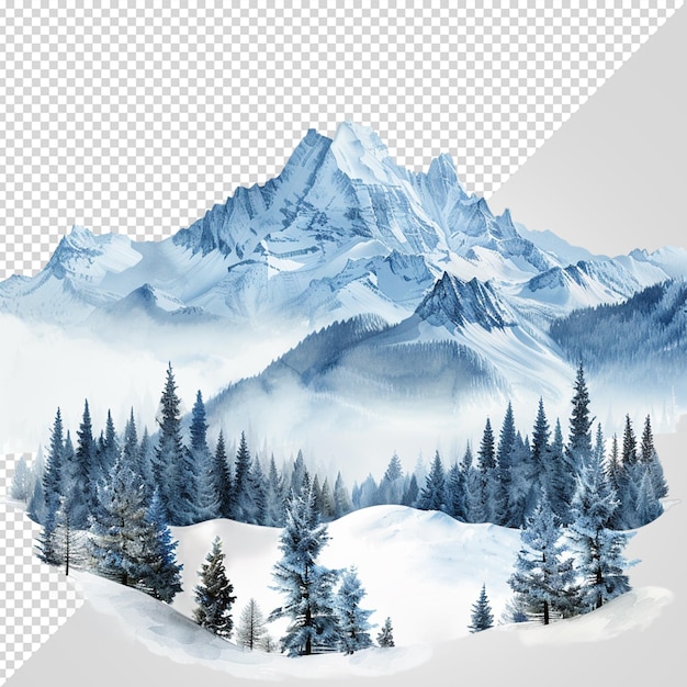 PSD sneeuwbedekte berg geïsoleerd op witte achtergrond