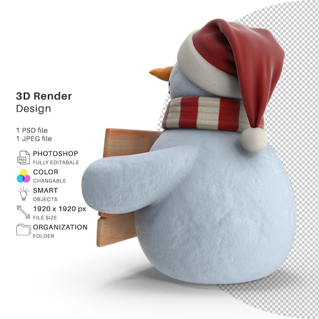 Sneeuwpop in kerstmuts 3d-modellering psd-bestand realistische sneeuwpop