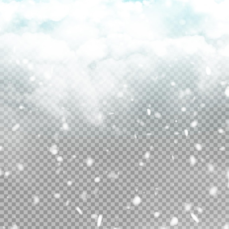 PSD sneeuwval met bewolkte lucht geïsoleerd op een transparante achtergrond
