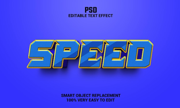 Snelheid 3d bewerkbaar teksteffect met achtergrond premium psd