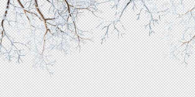 PSD Śnieżna gałąź drzewa izolowana na białym tle.