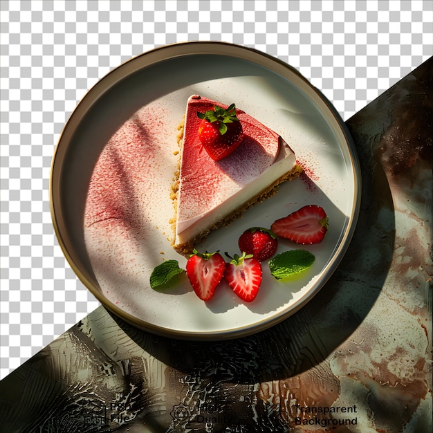 Snij de taart in een bord op een doorzichtige achtergrond.