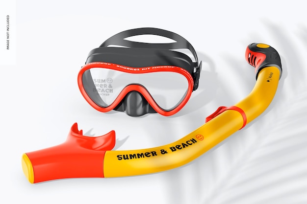 PSD prospettiva del mockup del kit per lo snorkeling