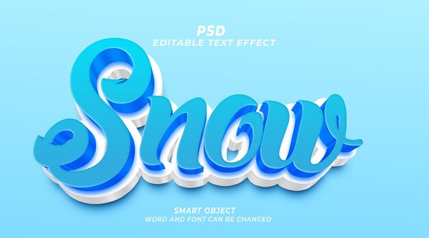 Snow 3d PSD editable text effect photoshop template with background