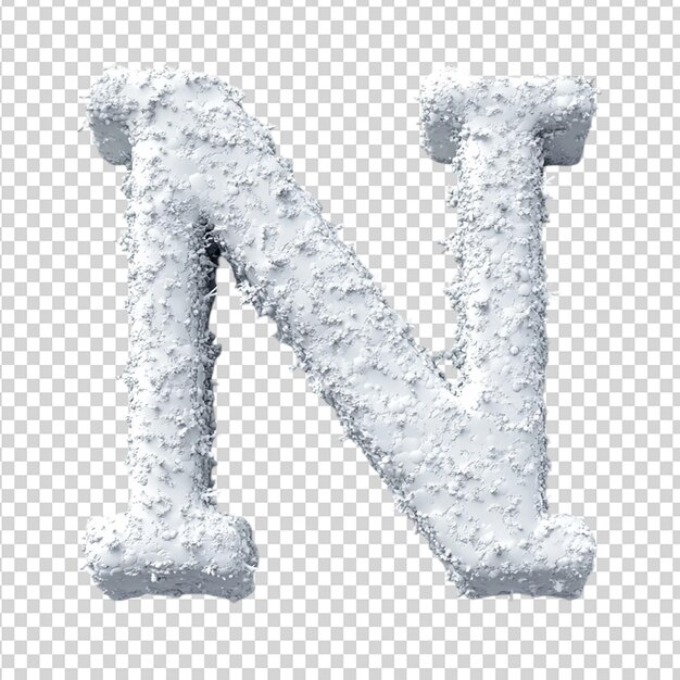 snow font 3d rendering letter n isolated on transparent background