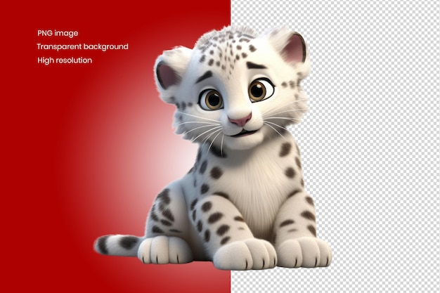 Snow leopard serenity cute 3d pose in winter wonderland