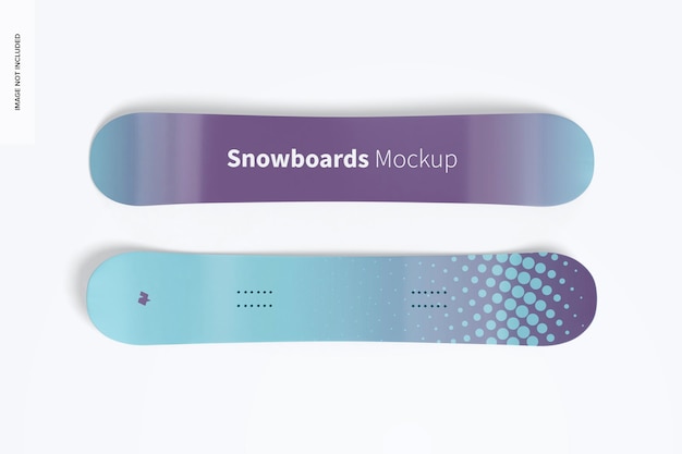 Snowboard mockup su bianco, vista dall'alto