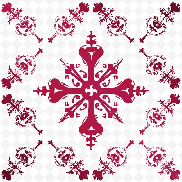 A snowflake pattern in red and purple