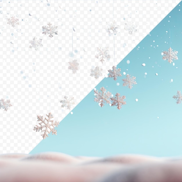 Snowflakes falling against a transparent background