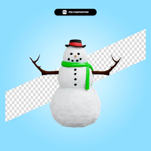 Il pupazzo di neve natale 3d rende l'illustrazione isolata