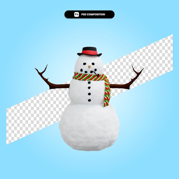 PSD 雪だるまクリスマス3dレンダリングイラスト分離