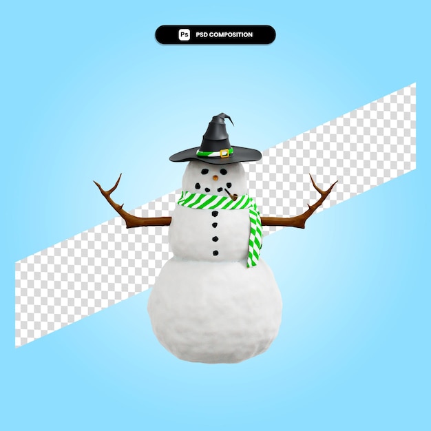 PSD snowman christmas 3d render illustration isolated