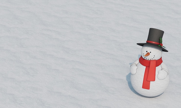 PSD snowman on snow ground 3d rendering