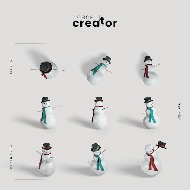 PSD snowman variety angles christmas scene creator