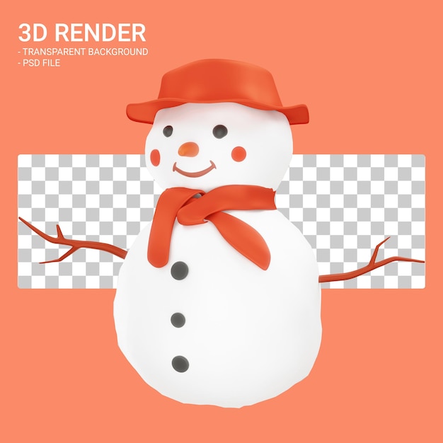 PSD snowman witch scarf and hat in 3d style