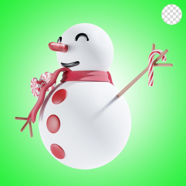 PSD snowman with christmas candy 3d illustration