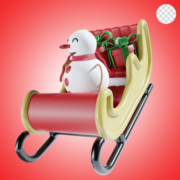 PSD snowman with christmas carriage 3d illustration