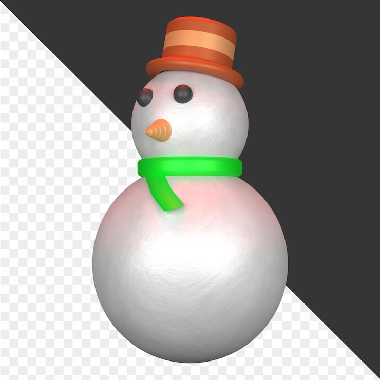 PSD snowman with a green scarf and a red hat
